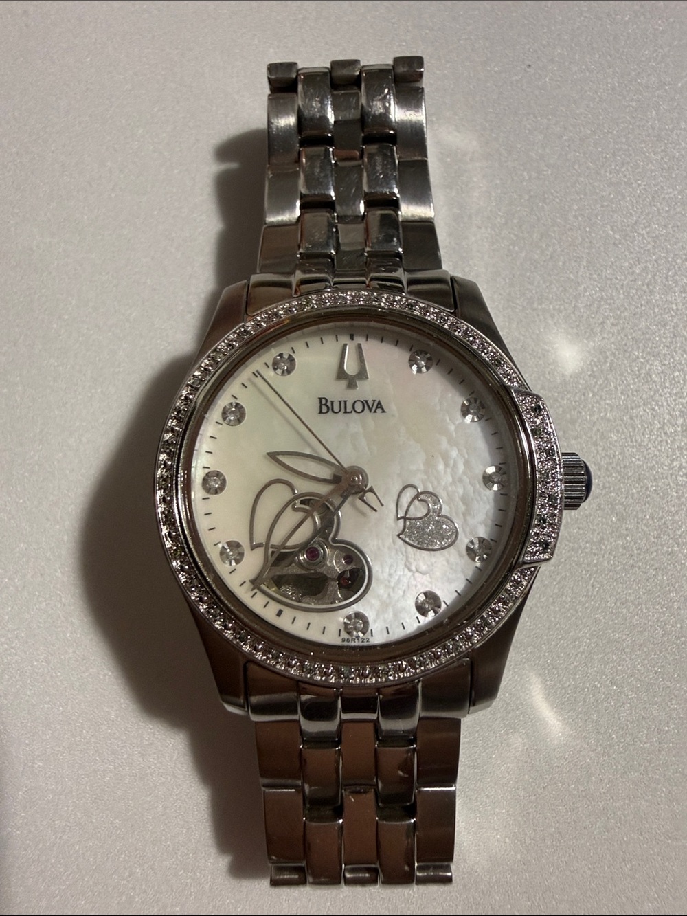 Bulova Silver Mother-of-Pearl Dial Bracelet Automatic Watch with Heart Motif
